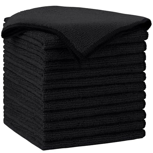 AIDEA Microfiber Cleaning Cloth-12PK, Soft Microfiber Towels for Cars, Absorbent Cleaning Rags, Lint-Free Streak-Free Wash Cloths for House, Kitchen, Window(12in.x12in), Black