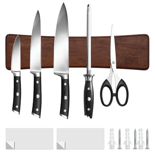 HOSHANHO Knife Magnetic Strip, Acacia Wood Powerful Magnetic Knife Strips, Magnetic Knife Holder for Wall 10 Inch Use as Magnetic Tool Organizer, Home Organizer