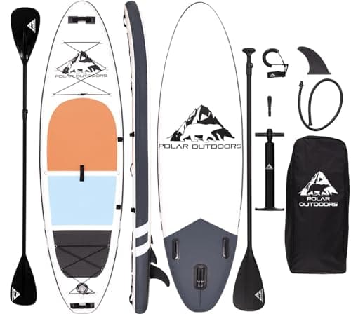 Polar Outdoors by Roc Inflatable Stand Up Paddle Board with Premium SUP Paddle Board Accessories, Wide Stable Design, Non-Slip Comfort Deck for Youth & Adults (Trail)