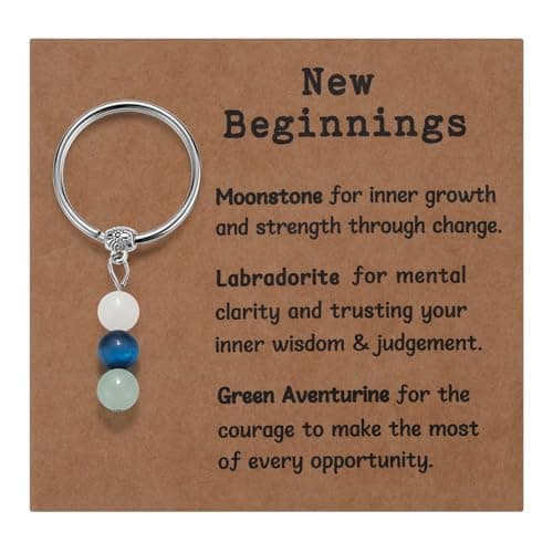 Lcbulu Cute Natural Crystals Keychain Gift for Women - New Beginnings Small Healing Stones Key Chain for Anxiety Relief Healing Crystals