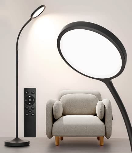 luckystyle Floor Lamp,Super Bright Dimmable LED Lamps for Living Room, Custom Color Temperature Standing Lamp with Remote Push Button, Adjustable Gooseneck Reading Floor Lamp for Bedroom Office Black