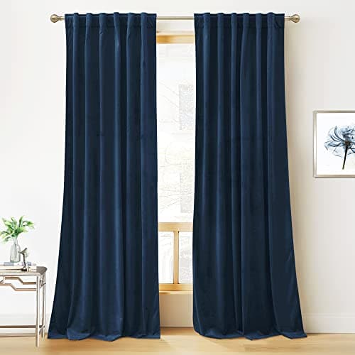 RYB HOME Blue Velvet Curtains 84 inches - Blackout Curtains for Living Room, Thermal Insulated Noise Reducing Panels Soft Luxury Window Decor for Kids Bedroom, Navy Blue, W52 x L84 inches, 2 Panels