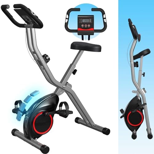 Foldable Exercise Bike for Small Apartments, Stationary Bikes for Home, Indoor Portable Cycling Bike with 16-Level Magnetic Resistance, 260LBS Capacity, 5.5 LBS Flywheel, for Small Space Workout 816