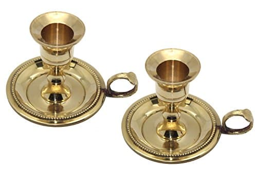 Govinda - Brass Chamberstick Tapered Candle Holder for Standard (7/8") Candles (Pack of 2)