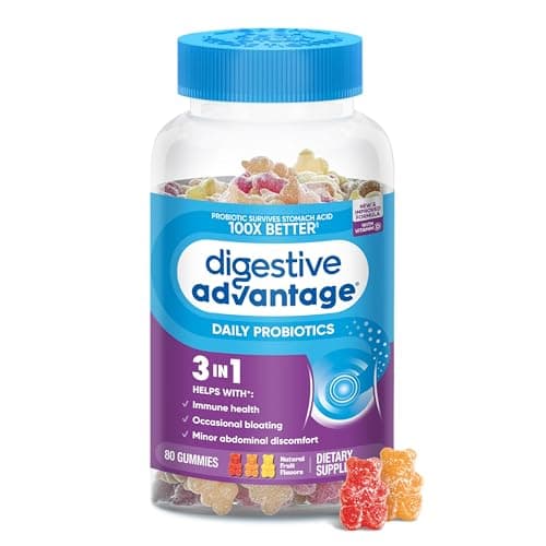 Digestive Advantage Probiotic Gummies For Digestive Health, Vitamin D, Daily Probiotics For Women &Men Occasional Bloating, Minor Abdominal Discomfort & Gut Health, 80ct Natural Fruit Flavors