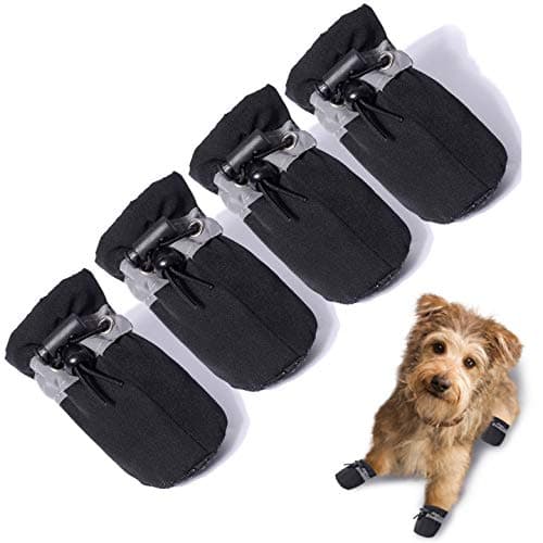 TEOZZO Dog Shoes Dog Boots & Paw Protector, Anti-Slip Sole Winter Dog Booties with Reflective Straps Dog for Small Medium Dogs 4PCS (Black, Size 3: 1.37"(Width))