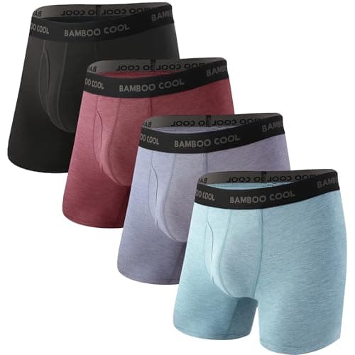 BAMBOO COOL Men’s Underwear boxer briefs Soft Comfortable Bamboo Viscose Underwear Trunks (4 Pack) (L, long boxer briefs)