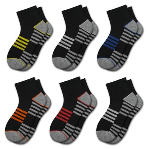 Comfoex Boys Socks 4-6 6-8 8-10 Years Old Athletic Quarter Ankle Sports Socks With Cushioned Sole 6 Pairs