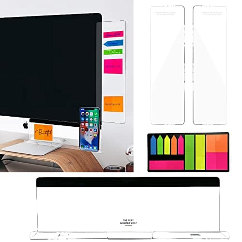 3PCS Monitor Memo Board (Left, Right & Bottom) Office Decor for Women Men, Desk Accessories Computer Monitor Memo Board with Phone Holder for Home Office Desktop, Comes with 1 Pack Sticky Note