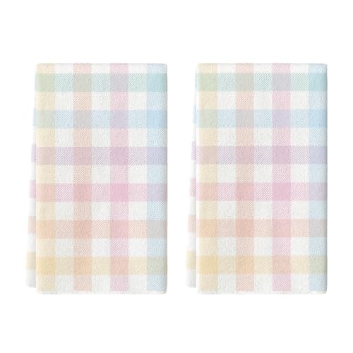 Artoid Mode Buffalo Plaid Colorful Easter Kitchen Towels Dish Towels, 18x26 Inch Spring Farmhouse Holiday Decoration Hand Towels Set of 2