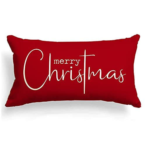 Allorry Christmas Pillow Covers Merry Christmas Throw Pillow Decorative Christmas Red Cotton Cloth Linen Cloth Pillow Cover Sofa Cover Decorative Rectangle Length 12X20 inches