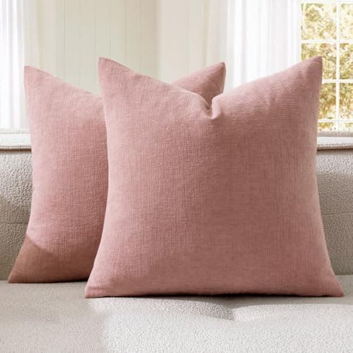 MIULEE Blush Pink Couch Valentines Pillow Covers 18x18 Inch, Set of 2 Soft Spring Chenille Decorative Throw Pillow Covers Farmhouse for Sofa Living Room Bed