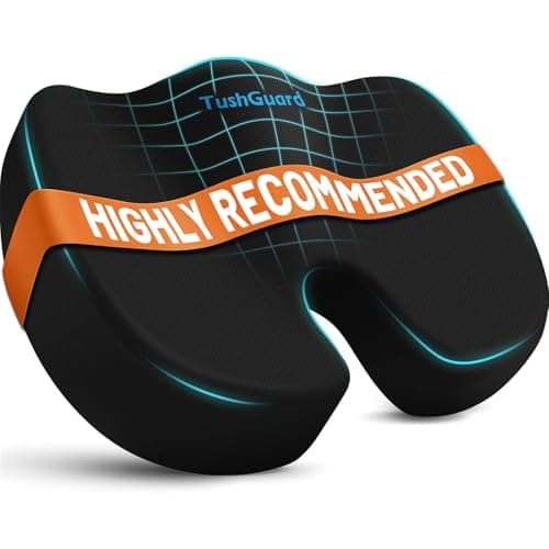 TushGuard Seat Cushion for Office Chair Memory Foam Non-Slip Cushion Back, Relief Chair Pad, Butt Pillow for Office, Car, Computer Desk, Black, X-Large