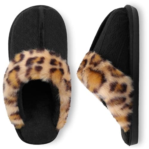 XIHALOOK Womens Fuzzy House Slippers Memory Foam Bedroom Slippers Winter Warm Slip On Shoes for Outdoor Indoor Black, 8-9 Women