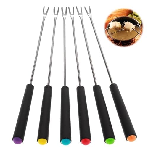 Fondue Sticks, Mabor 6Pcs Stainless Steel Fondue Forks Skewers Accessories for Cheese Grill Cake Chocolate Meat Fruits Roast Marshmallows Dessert 9.1 Inches