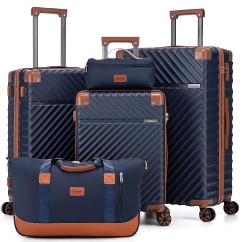 Cosbarn Luggage Sets 5 Piece with TSA Lock Spinner Wheels, Unisex Hard Case ABS Suitcase Set, Hardshell Lightweight Waterproof Travel Hardside Suitcases with Wheels for Women Men, Dark Blue