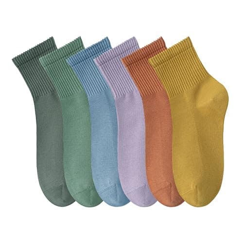 MAGIARTE Womens Mini Crew Ankle Socks Pure Cotton Athletic Casual Mutil Color Socks for Women 6-Pack (Mini Crew #07)