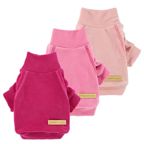 Fitwarm 3 Pack Classic Fleece Dog Sweater, Turtleneck Dog Sweatshirt, Dog Winter Clothes for Small Dogs Girl, Pet Pullover Jumper, Cat Apparel, Pink, Rose, Baby Pink, Large