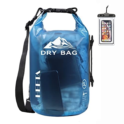 HEETA Dry Bag Waterproof for Women Men, Roll Top Lightweight Dry Storage Bag Backpack with Phone Case for Travel, Swimming, Boating, Kayaking, Camping and Beach (Transparent Blue, 5L)