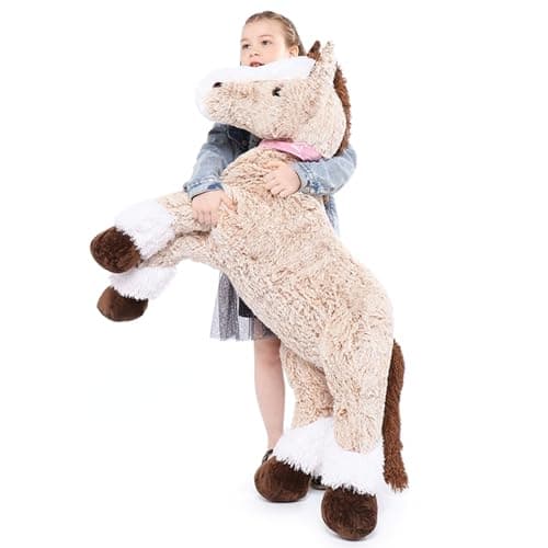 Tezituor Giant Horse Stuffed Animal, 4ft Soft Horse Plush Hugging Pillow, Realistic Large Stuffed Brown Horse Plush Toys Birthday Gifts for Boys Girls