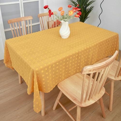 Bcughia Rectangular Tableclothes, Yellow Tablecloth 39L x 55W inch Polyester Non Slip Solid Color with Fur Balls Kitchen Dinning Tabletop Decoration