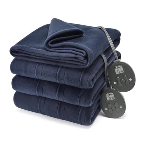 Sunbeam Royal Ultra Fleece Heated Electric Blanket King Size, 90" x 100", 12 Heat Settings, 12-Hour Selectable Auto Shut-Off, Fast Heating, Machine Washable, Warm and Cozy, Indigo