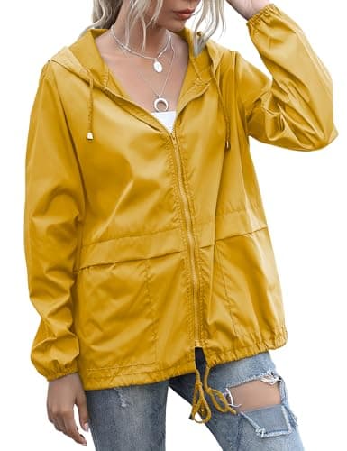 JMinger Rain Jackets for Women Waterproof, Raincoat Hooded Rain Coats Outdoor Windbreaker Trench Coat Yellow