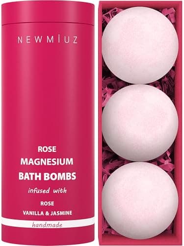 Magnesium Rose Vanilla Bath Bomb Mega Foaming Bubbles Infused with Vanilla Jasmine Luxurious Spa Bath Essentials Nourishing Dry Skin Stress Relief Bath Gift