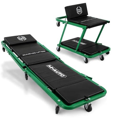 M-AUTO Heavy-Duty Convertible Mechanic Creeper, 48" Padded Adjustable Headrest Roller Garage Chair with 7 Swivel Casters for Washing, Detailing, Maintenance, Green