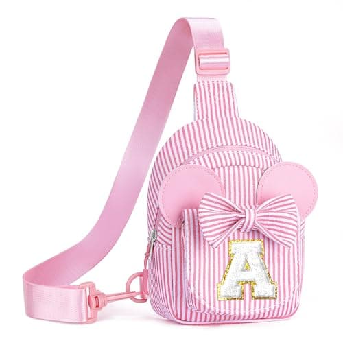 QLOVEA Birthday Gifts for Girls Kids, Personalized Small Initial Pink Sling Bag for Kid Girls | Small Initial Monogram Fanny Packs Crossbody Bag Purse for Girl Kid Year Old Birthday Gifts (Pink A)