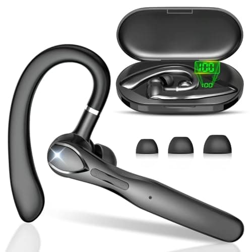 Bluetooth Headset, Wireless Bluetooth Earpiece with 400mAh Charging Case 50 Hours Talking Time Built-in Microphone for iOS Android Cell Phone, V5.3 Hand-Free Headphones for Trucker, Office, Black