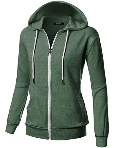 GIVON Basic Lightweight Zip Up Hoodie Long Sleeve Thin Hooded Jacket for Women with Plus Size / DCF200-JADEGREEN-L