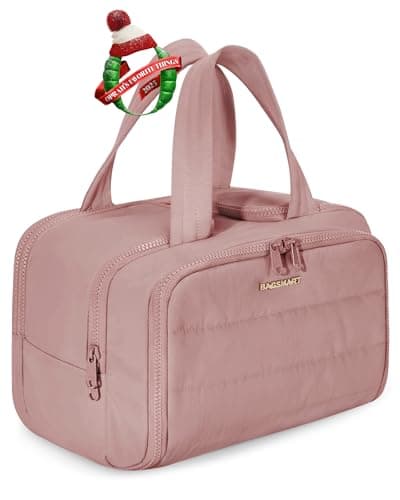 BAGSMART Travel Toiletry Bag, Lightweight Large Wide-open Travel Bag for Women, Puffy Cosmetic Makeup Bag Organizer with Handle for Accessories,Essentials, Toiletries, Dark Pink