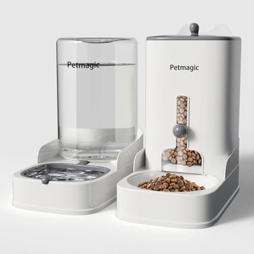 Petmagic Automatic cat Feeder by Petmagic is a 4.4L Large-Capacity cat Food and Water Bowl Set. This Two-Piece Set is Suitable for pet Feeding, Including Small and Medium-Sized Dogs, Kittens.