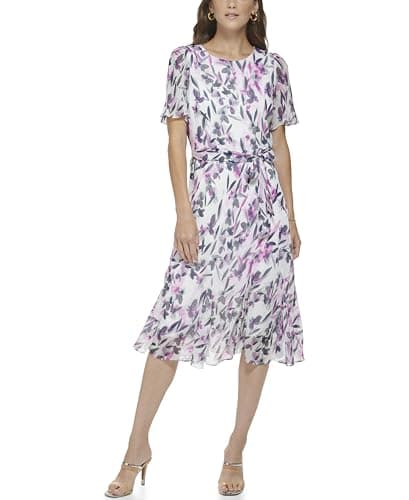 DKNY Women's Dress, Cream/Raspberry, 4