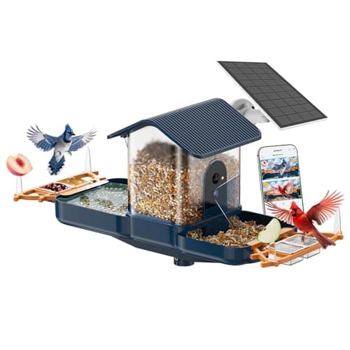 KUIKEO Dual-Lens Bird Feeder with Camera & Bird Bath Combo, Watch Birds Eat & Bathe with WiFi 2K HD Video, Auto Record, AI Recognition, APP Alerts, Solar Powered, for Backyard Garden Porch Fence Decor