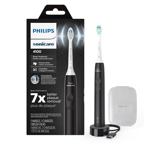 Philips Sonicare 4100 Rechargeable Electric Toothbrush, Advanced Plaque Removal, Pressure Sensor, Includes Brush Head Case, Black BD5003AZ