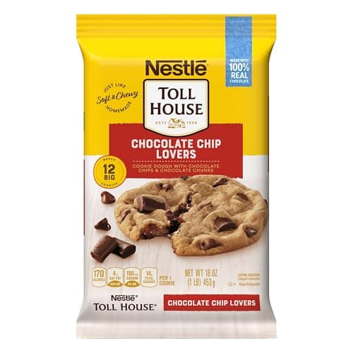 Nestle Toll House Chocolate Chip and Chocolate Chunk Cookie Dough with 100% Real Chocolate Chips – 12 Big Ready to Bake Chocolate Chip Cookies 16 oz