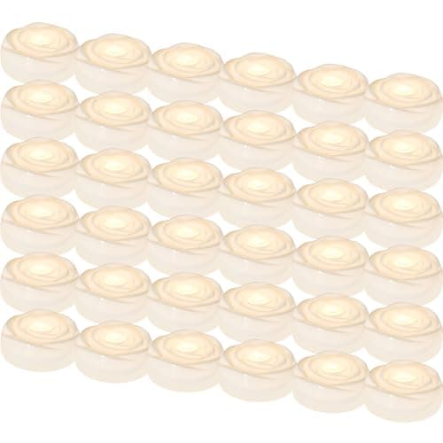Aignis 36pcs Flameless LED Floating Candles, White Rose Plastic Tealight Battery Operated, 120+ Hours Glow Time, Cozy Light for Romantic Pool/Bathtub/Hot Bath/Wedding Centerpiece Decor(D2.83*H1.42)