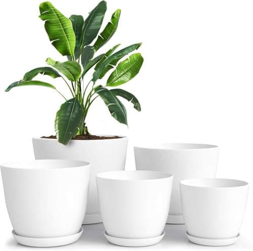 Utopia Home - Plant Pots Indoor with Drainage - 7/6.6/6/5.3/4.8 Inches Flower Pots for Indoor Planter - 5 Pack Plastic Planters - Ideal for Stocking Stuffers or Home Christmas Decorations - White