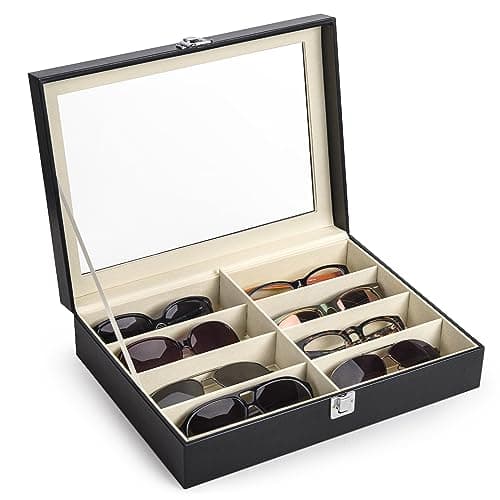 CO-Z Leather Multi Sunglasses Organizer for Women Men, Eyeglasses Eyewear Display Case with 8 Slots, Jewelry Watch Organizer, Sunglasses Jewelry Collection Case, Sunglass Glasses Storage Holder Box