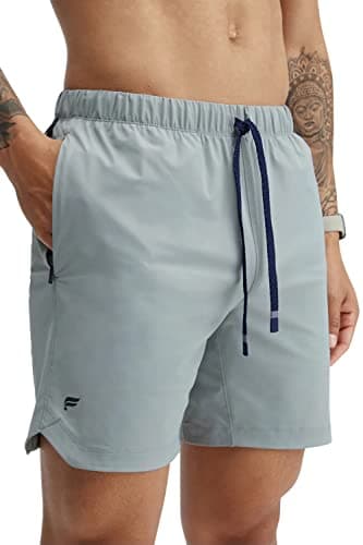 Fabletics Men's The One Short, Training, Swimming, Lightweight, Quick-Dry, Zip Pocket, Stretch Woven, 7" Inseam, M, Shadow Grey