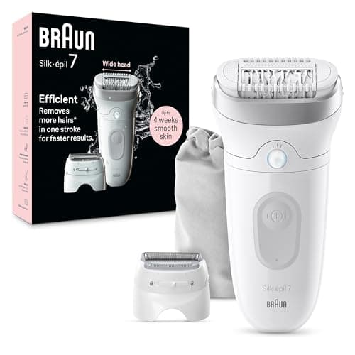 Braun Epilator Silk-épil 7, Hair Removal Device, Women Shaver & Trimmer, Wet and Dry, Wide Head, Includes Shaver Head and Trimmer Comb, SE7-041, Silver, Holiday Gifts for Women