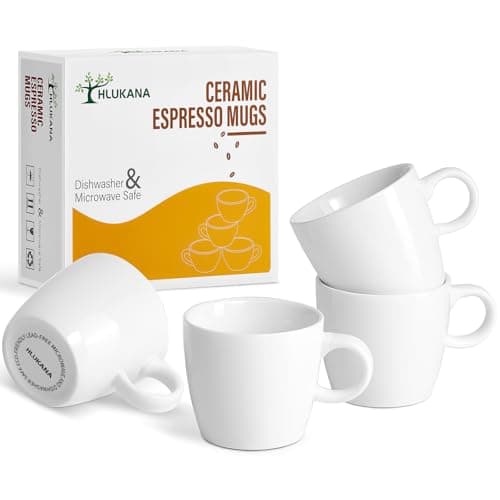 Hlukana Porcelain Espresso Cups Set of 4, 3.5 oz Small Coffee Mugs, White Demitasse Cups Perfect for Espresso Machine and Coffee Maker, Microwave Dishwasher Safe Espresso Cups