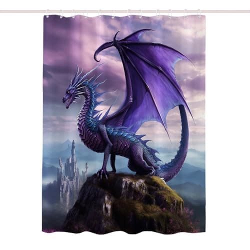 Purple Dragon Shower Curtain Rustic Nature Mountain Theme Fabric Bathroom Decor Sets with Hooks Waterproof Washable Shower Curtains 72 x 72 Inches