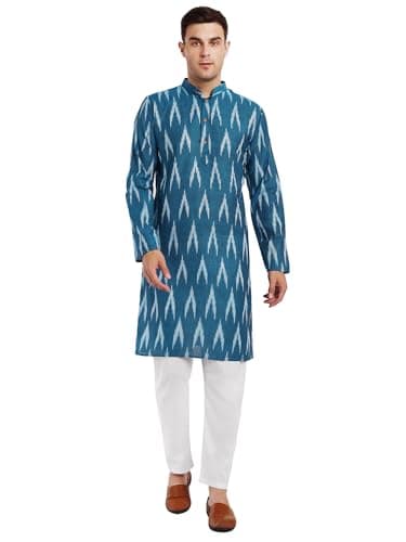 SKAVIJ Men's Kurta Pajama Set Cotton Indian Ethnic Henley Shirt Long Sleeve and Casual Yoga Outfits (Turquoise, X-Large)