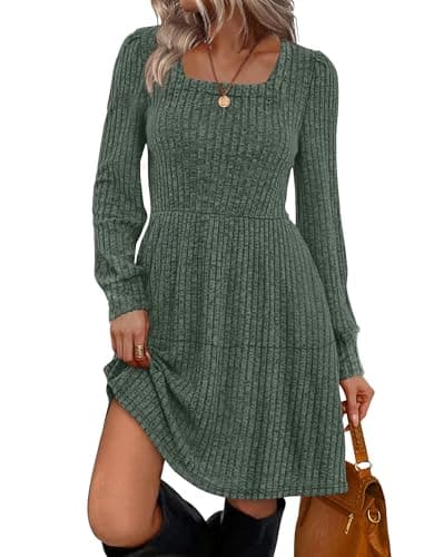 Womens Dresses Fall Fashion Square Neck Christmas Long Sleeve Spring Maternity Statement Holiday Dress with Pockets Winter Clothing Cowboy Chic 2025 Green M