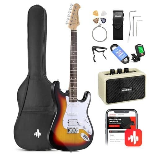 Donner DST-100S 39 Inch Full Size Electric Guitar Kit Solid Body Sunburst, Beginner Starter, with Amplifier, Bag, Capo, Strap, String, Tuner, Cable, Picks