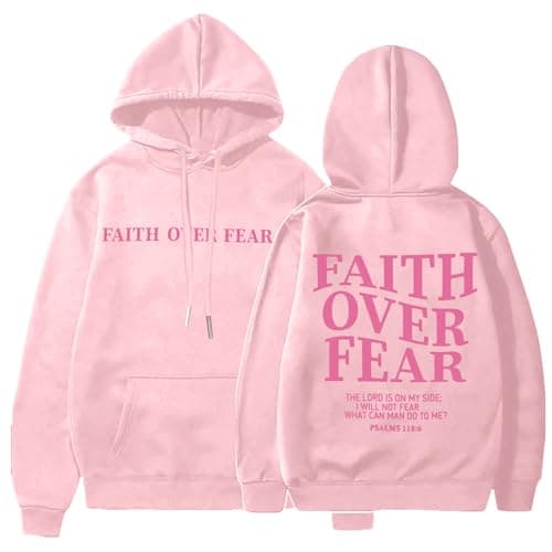 BANGELY Faith Over Fear Hoodie Women Christian Sweatshirt Graphic Christian Religious Sayings Sweater Bible Pullover Tops A-pink