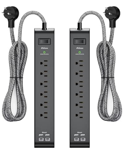 2 Pack Surge Protector Power Strip with 6 Outlets 2 USB Ports 5-Foot Long Heavy-Duty Braided Extension Cords Flat Plug 900 Joules 15A Circuit Breaker Wall Mount for Home Office ETL Listed